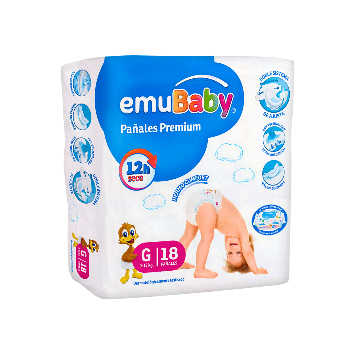 PAÑAL EMUBABY PREMIUM TALLA G 8PAQ X 18U MANGA