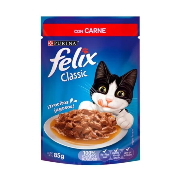 DISPLAY SACHET FELIX CLASSIC CON CARNE PURINA 85 G (15 UNIDADES)