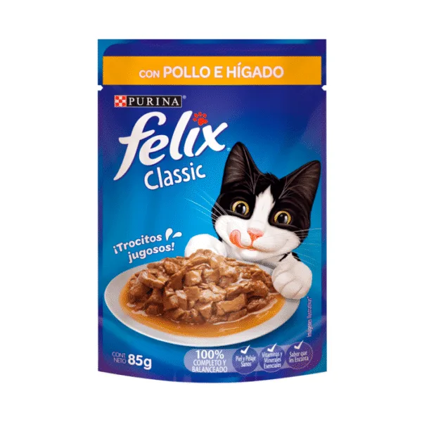 DISPLAY SACHET FELIX CLASSIC CON POLLO E HIGADO PURINA 85 G (15 UNIDADES)