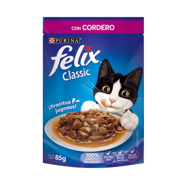 DISPLAY SACHET FELIX CLASSIC CON CORDERO PURINA 85 G (15 UNIDADES)