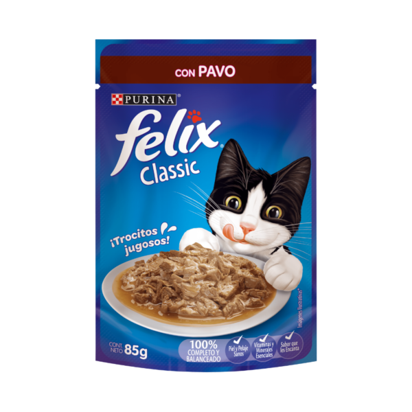DISPLAY SACHET FELIX CLASSIC CON PAVO PURINA 85 G (15 UNIDADES)