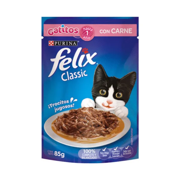DISPLAY SACHET FELIX CLASSIC GATITOS CON CARNE PURINA 85 G (15 UNIDADES)