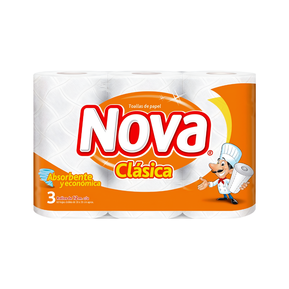 TOALLA PAPEL NOVA CLÁSICA 3 X 12 M (X8 PAQUETES)